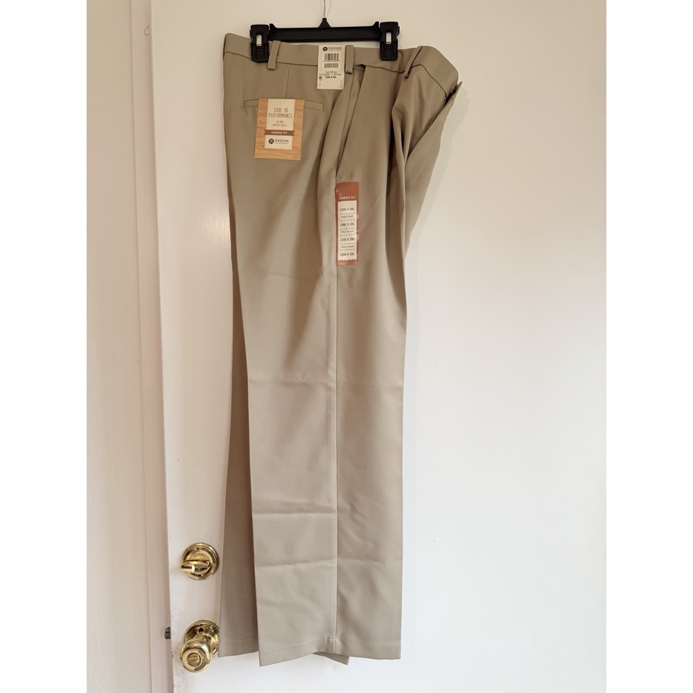 New Haggar Pants Men 33x29 Beige Cool 18 Classic Stretch No Iron Performance